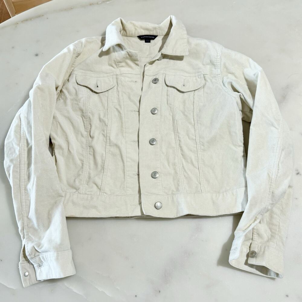 Lands End Corduroy Jacket Youth’s M 10/12 Ivory Cotton Blend Button Cottagecore